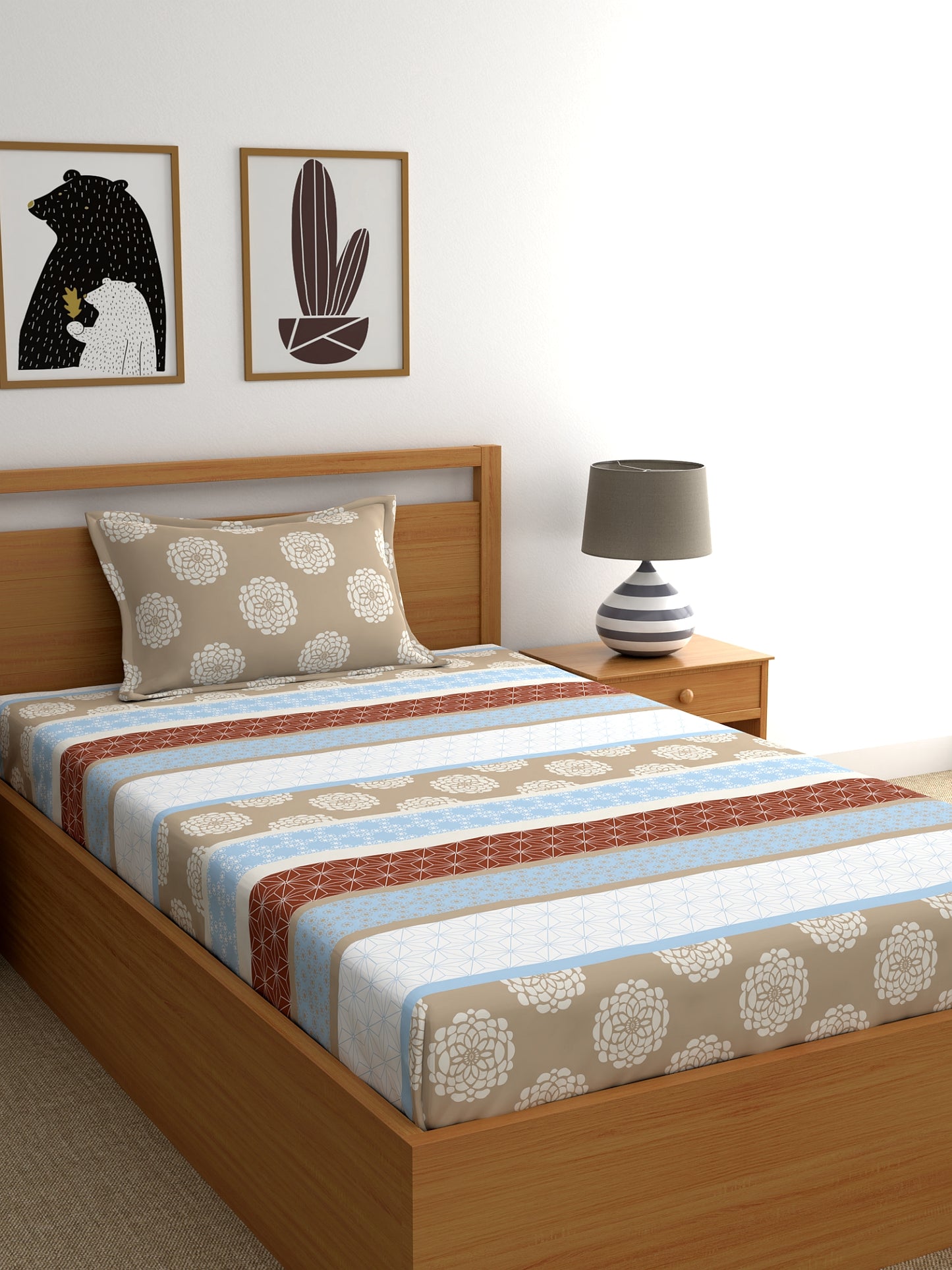 Home Ecstasy 100% Cotton Ethnic Bedsheet Set | 140 TC | Brown