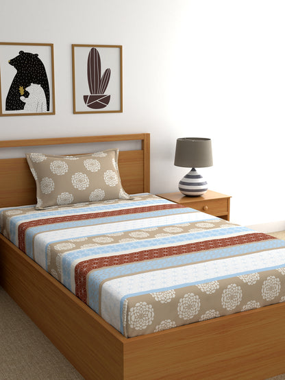 Home Ecstasy 100% Cotton Ethnic Bedsheet Set | 140 TC | Brown