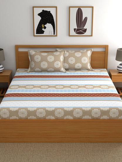 Home Ecstasy 100% Cotton Ethnic Bedsheet Set | 140 TC | Brown