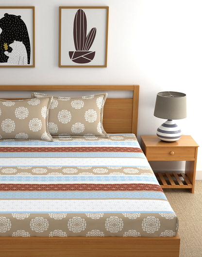 Home Ecstasy 100% Cotton Ethnic Bedsheet Set | 140 TC | Brown