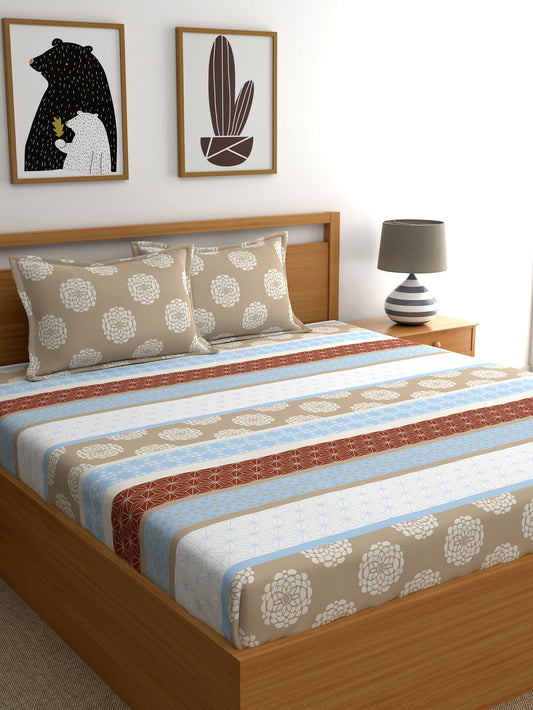 Home Ecstasy 100% Cotton Ethnic Bedsheet Set | 140 TC | Brown