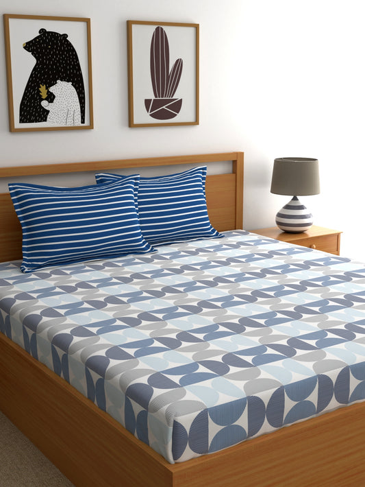 Home Ecstasy 100% Cotton Bedsheet | 140 TC | Blue