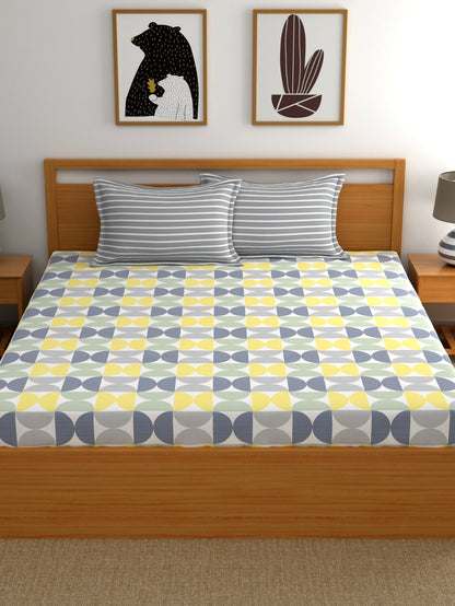 Home Ecstasy 100% Cotton Abstract Bedsheet Set | 140 TC | Yellow