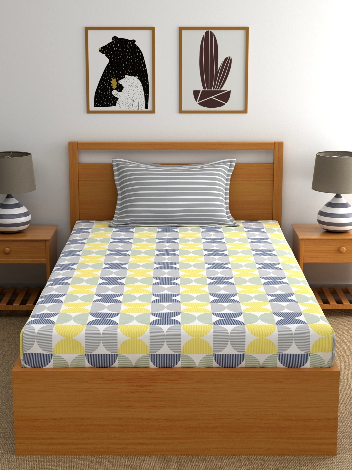 Home Ecstasy 100% Cotton Abstract Bedsheet Set | 140 TC | Yellow