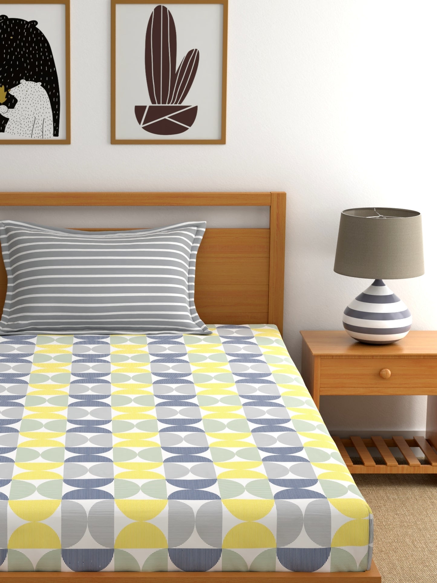 Home Ecstasy 100% Cotton Abstract Bedsheet Set | 140 TC | Yellow