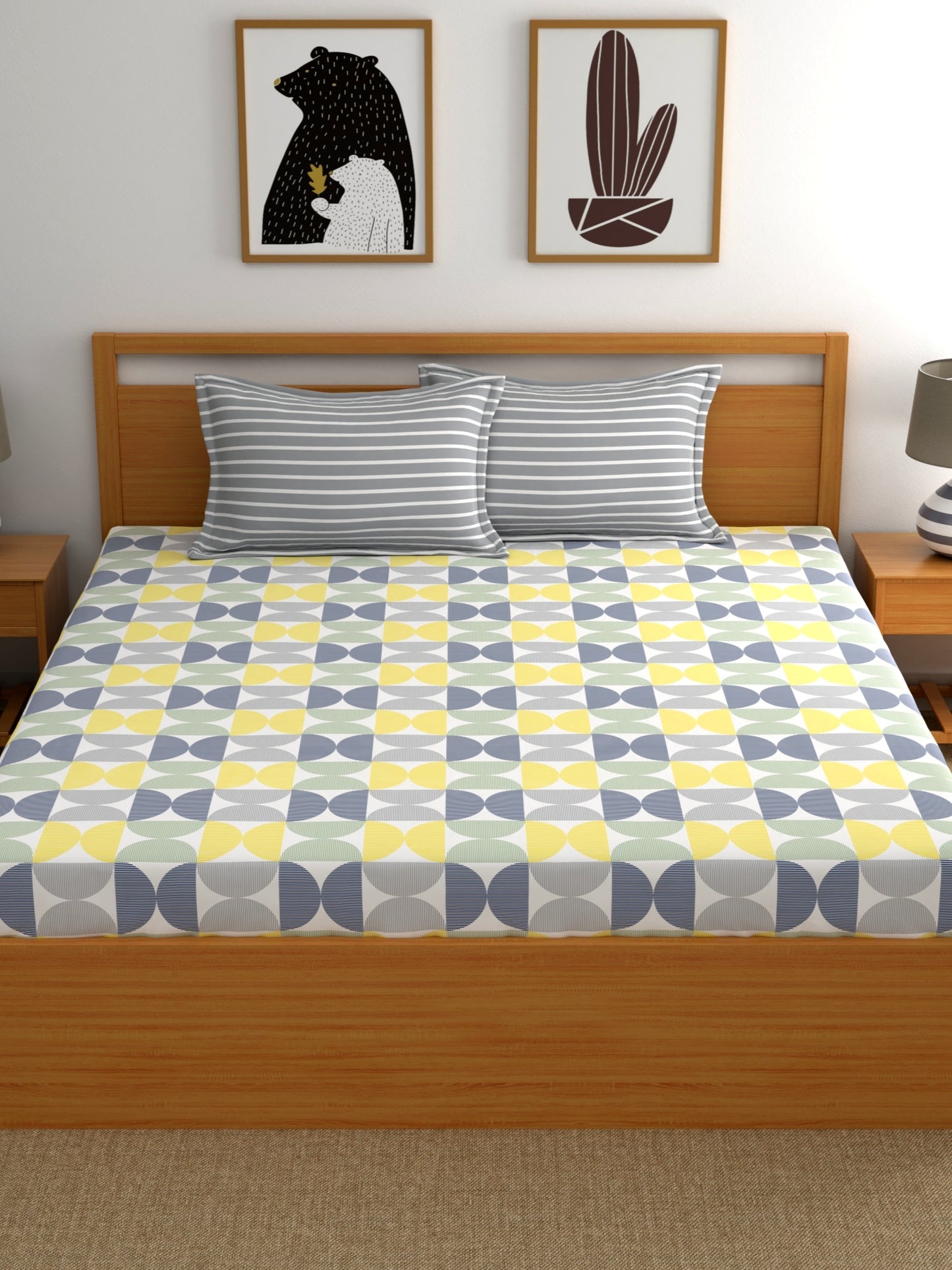 Home Ecstasy 100% Cotton Abstract Bedsheet Set | 140 TC | Yellow