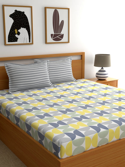 Home Ecstasy 100% Cotton Abstract Bedsheet Set | 140 TC | Yellow