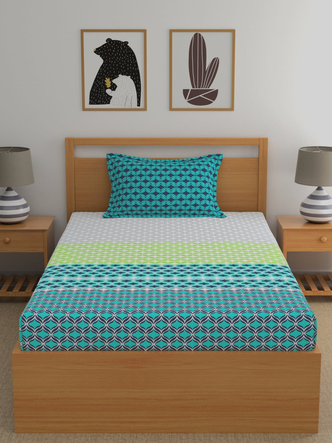 Home Ecstasy 100% Cotton Abstract Bedsheet Set | 140 TC | Teal Green