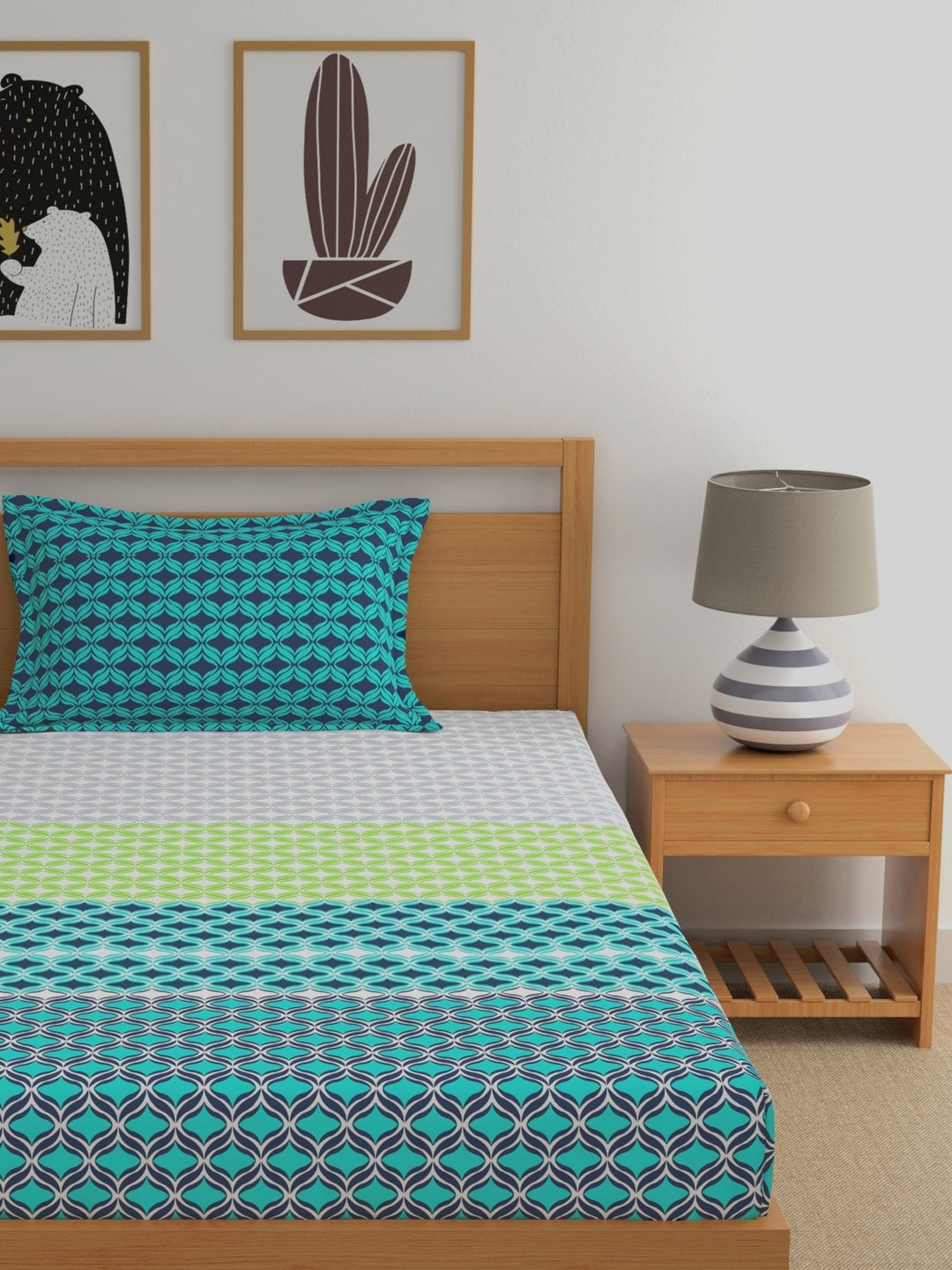 Home Ecstasy 100% Cotton Abstract Bedsheet Set | 140 TC | Teal Green