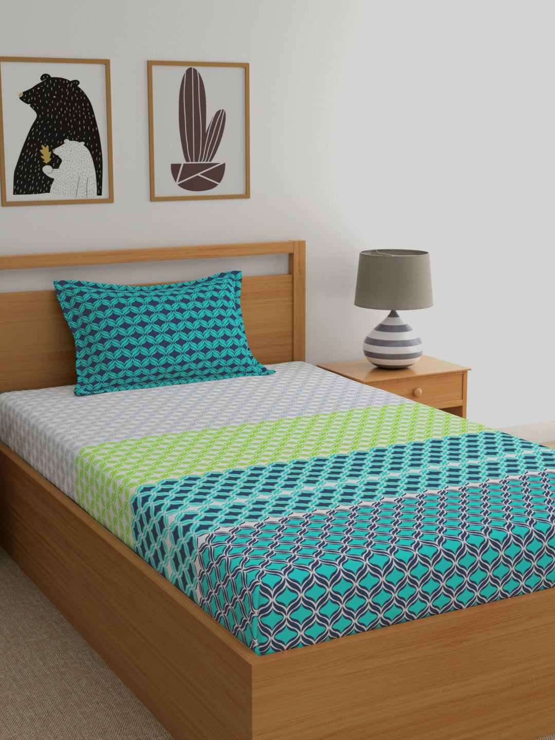 Home Ecstasy 100% Cotton Abstract Bedsheet Set | 140 TC | Teal Green