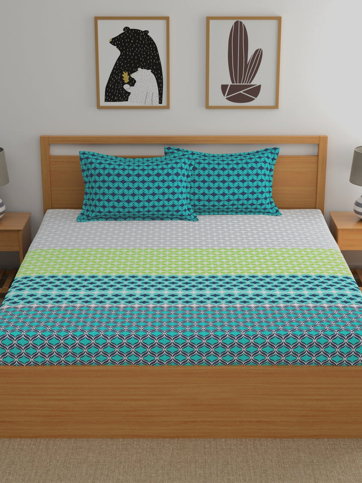 Home Ecstasy 100% Cotton Abstract Bedsheet Set | 140 TC | Teal Green