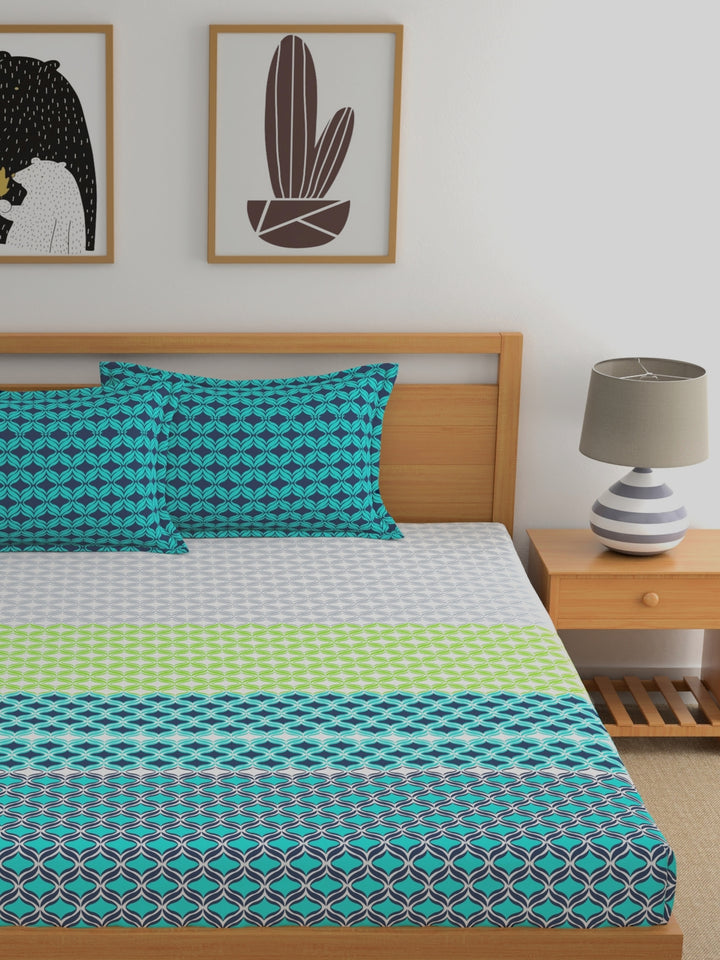 Home Ecstasy 100% Cotton Abstract Bedsheet Set | 140 TC | Teal Green