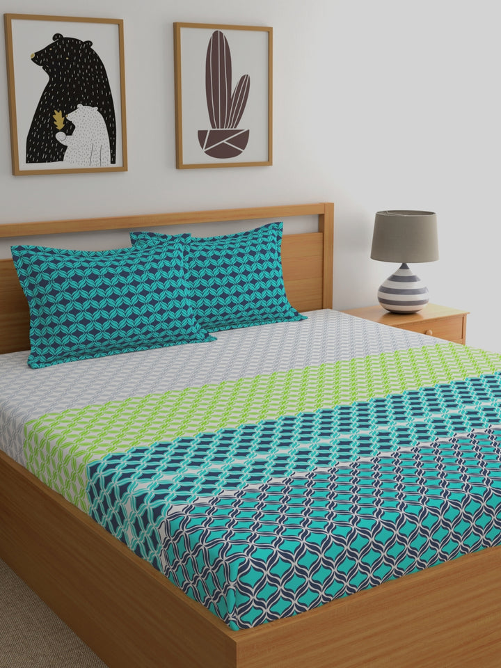 Home Ecstasy 100% Cotton Abstract Bedsheet Set | 140 TC | Teal Green