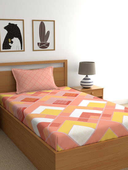 Home Ecstasy 100% Cotton Geometric Bedsheet Set | 140 TC | Peach