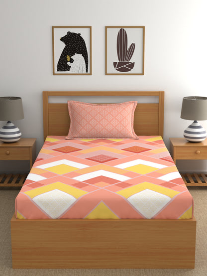 Home Ecstasy 100% Cotton Geometric Bedsheet Set | 140 TC | Peach