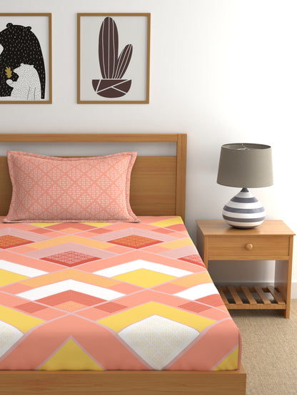 Home Ecstasy 100% Cotton Geometric Bedsheet Set | 140 TC | Peach
