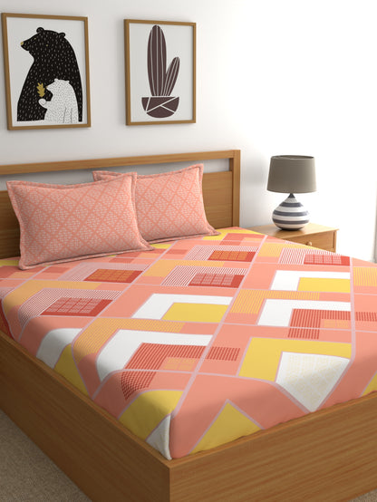 Home Ecstasy 100% Cotton Geometric Bedsheet Set | 140 TC | Peach