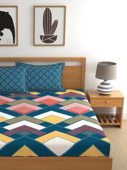 Home Ecstasy 100% Cotton Geometric Bedsheet Set | 140 TC | Navy Blue