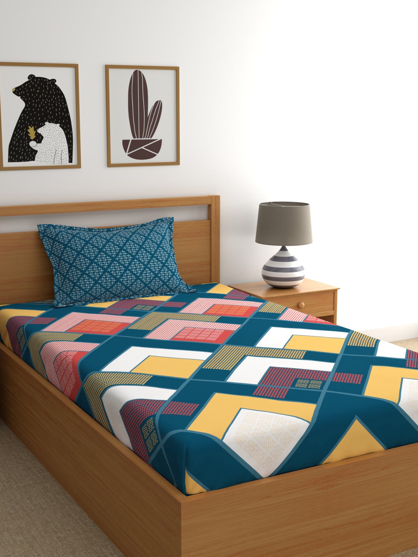 Home Ecstasy 100% Cotton Geometric Bedsheet Set | 140 TC | Navy Blue