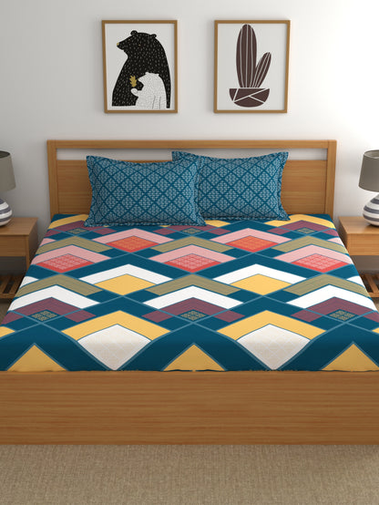 Home Ecstasy 100% Cotton Geometric Bedsheet Set | 140 TC | Navy Blue