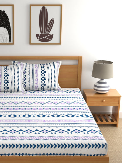 Home Ecstasy 100% Cotton Geometric Bedsheet Set | 140 TC | Purple