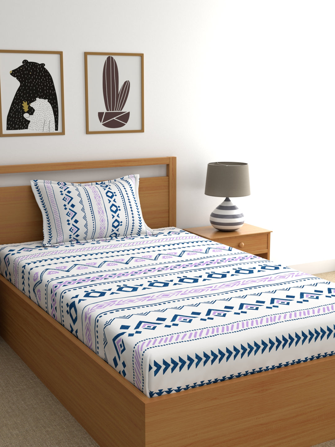 Home Ecstasy 100% Cotton Geometric Bedsheet Set | 140 TC | Purple