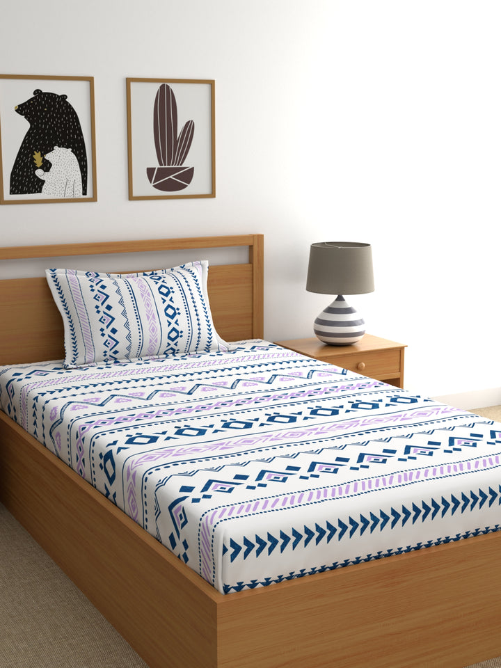 Home Ecstasy 100% Cotton Geometric Bedsheet Set | 140 TC | Purple