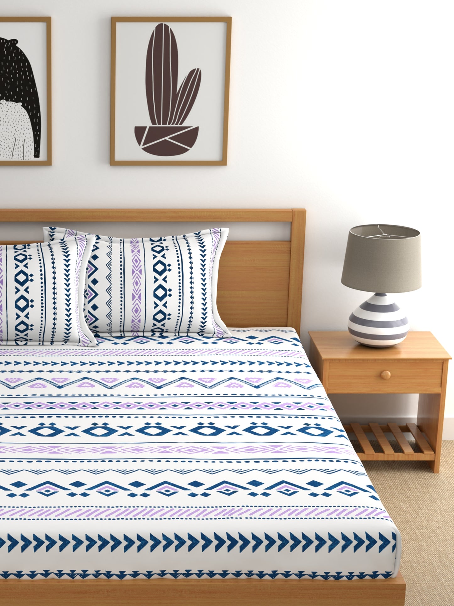 Home Ecstasy 100% Cotton Geometric Bedsheet Set | 140 TC | Purple