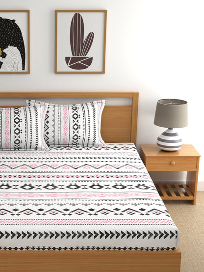 Home Ecstasy 100% Cotton Geometric Bedsheet Set | 140 TC | Pink