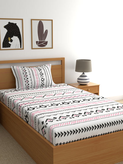 Home Ecstasy 100% Cotton Geometric Bedsheet Set | 140 TC | Pink
