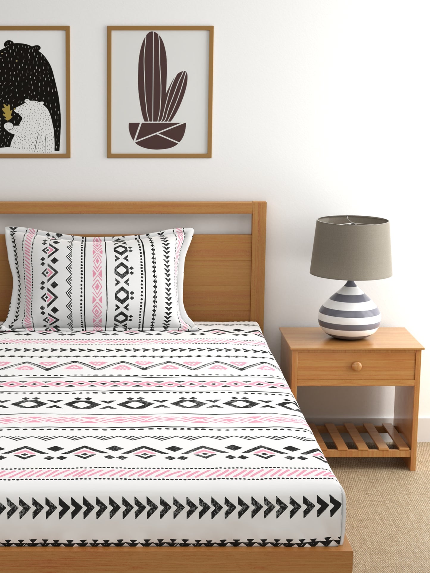 Home Ecstasy 100% Cotton Geometric Bedsheet Set | 140 TC | Pink