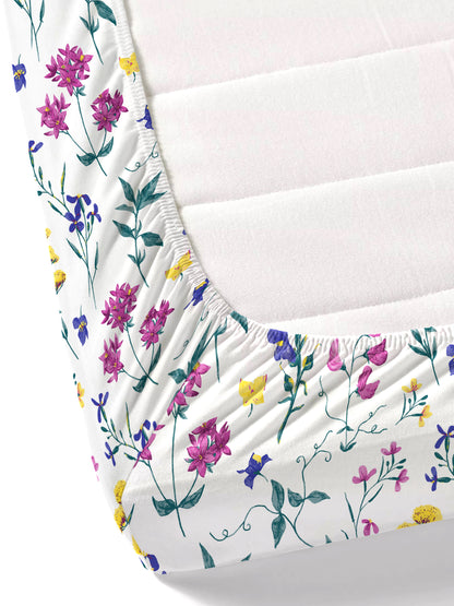 Home Ecstasy 100% Cotton Bedsheets, Floral | 140 TC | Pearl White