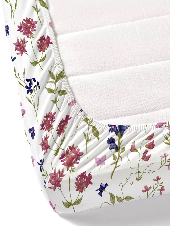 Home Ecstasy 100% Cotton Bedsheets, Floral | 140 TC | White