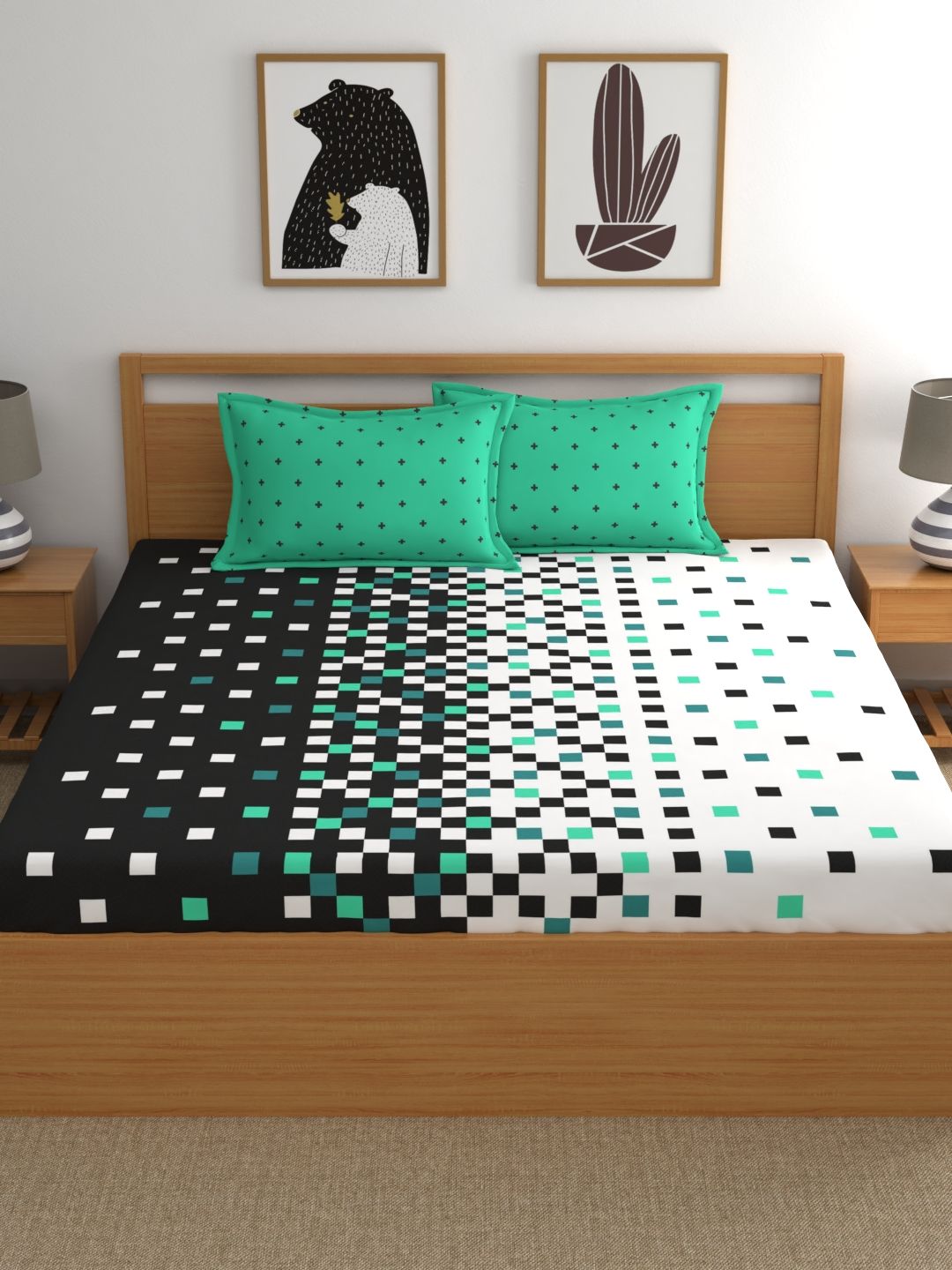 Home Ecstasy 100% Cotton Geometric Bedsheet Set | 140 TC | Dark Grey