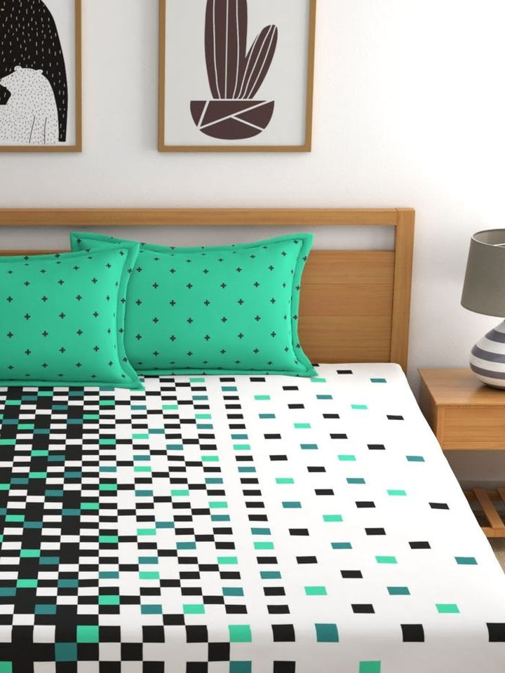 Home Ecstasy 100% Cotton Geometric Bedsheet Set | 140 TC | Dark Grey