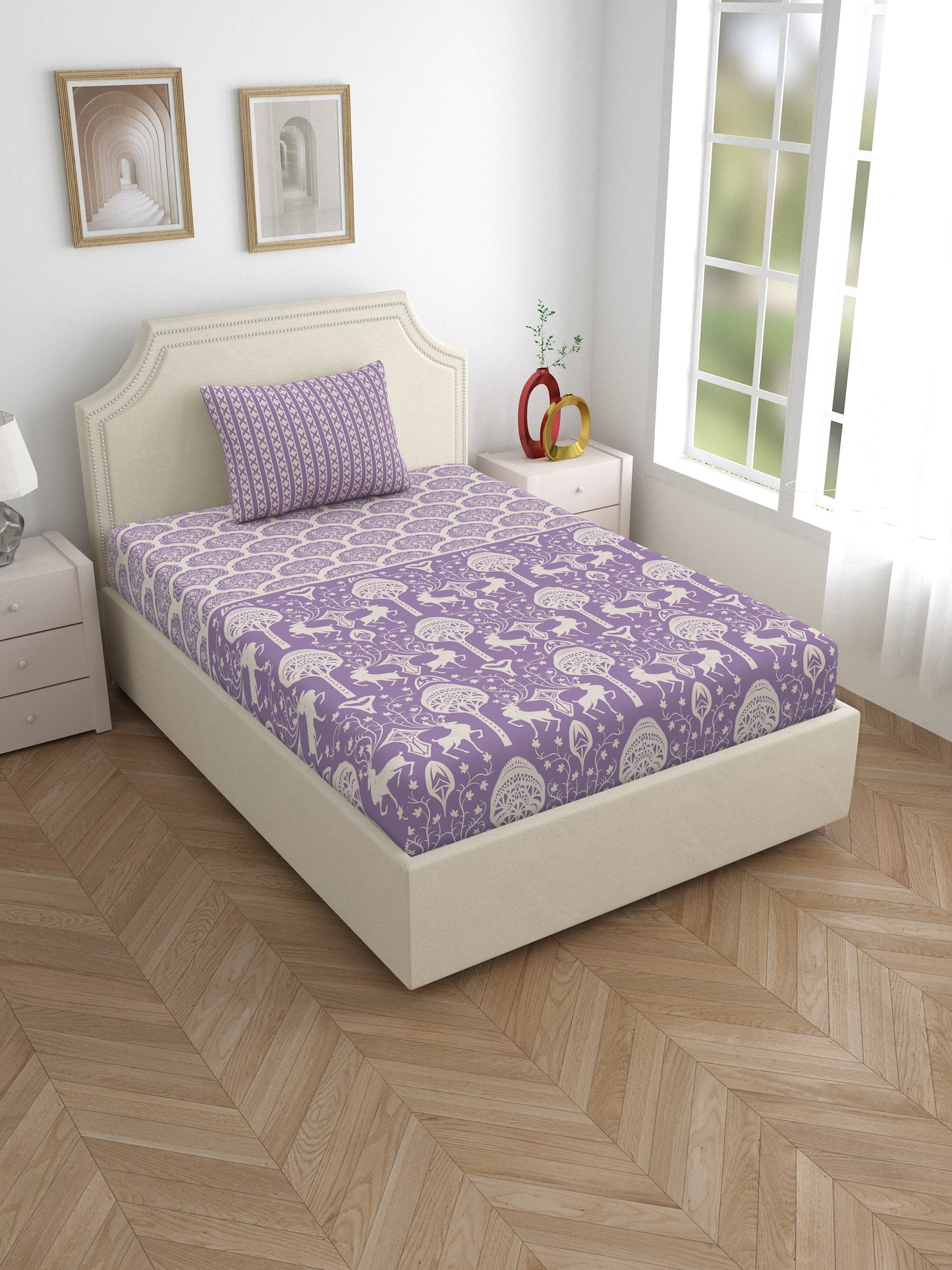 Home Ecstasy 100% Cotton Bedsheets, Premium | 140 TC | Purple