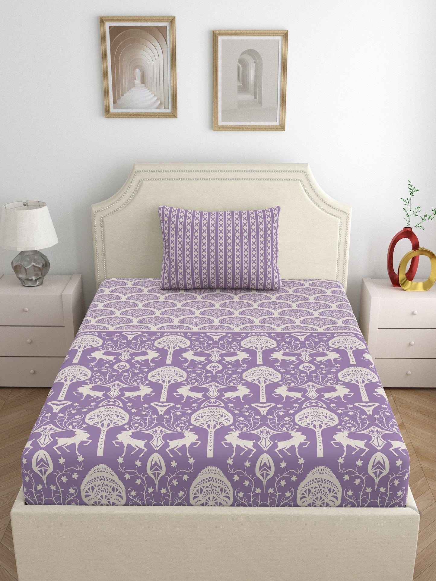 Home Ecstasy 100% Cotton Bedsheets, Premium | 140 TC | Purple