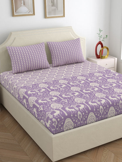 Home Ecstasy 100% Cotton Bedsheets, Premium | 140 TC | Purple