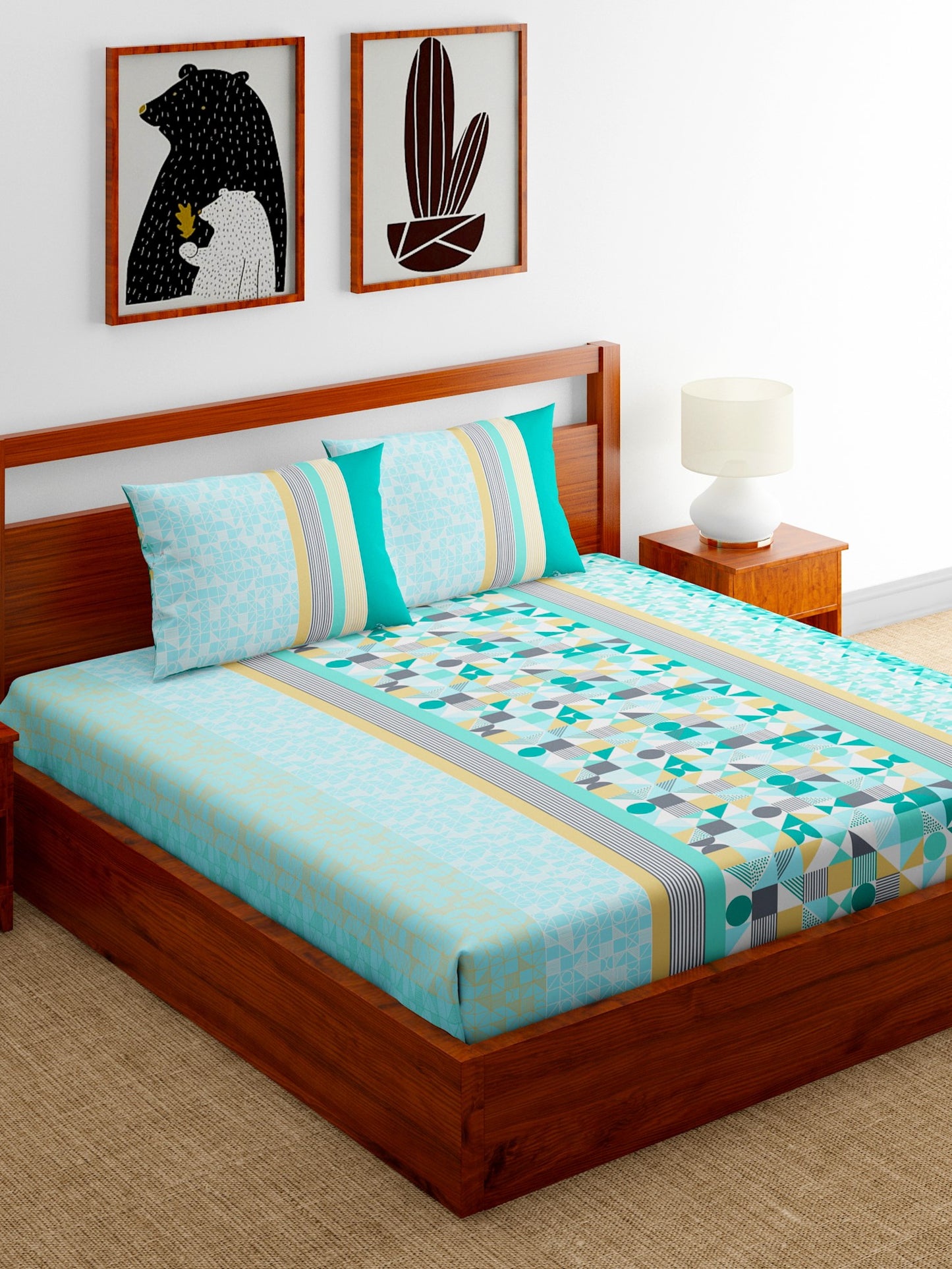 Home Ecstasy 100% Cotton Bedsheets, Premium | 140 TC | Sea Green
