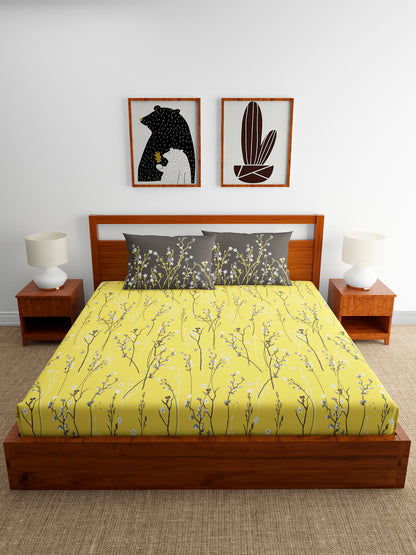 Home Ecstasy 100% Cotton Bedsheets, Premium | 140 TC | Yellow