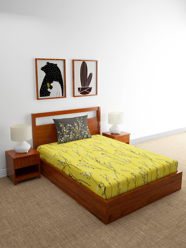 Home Ecstasy 100% Cotton Bedsheets, Premium | 140 TC | Yellow