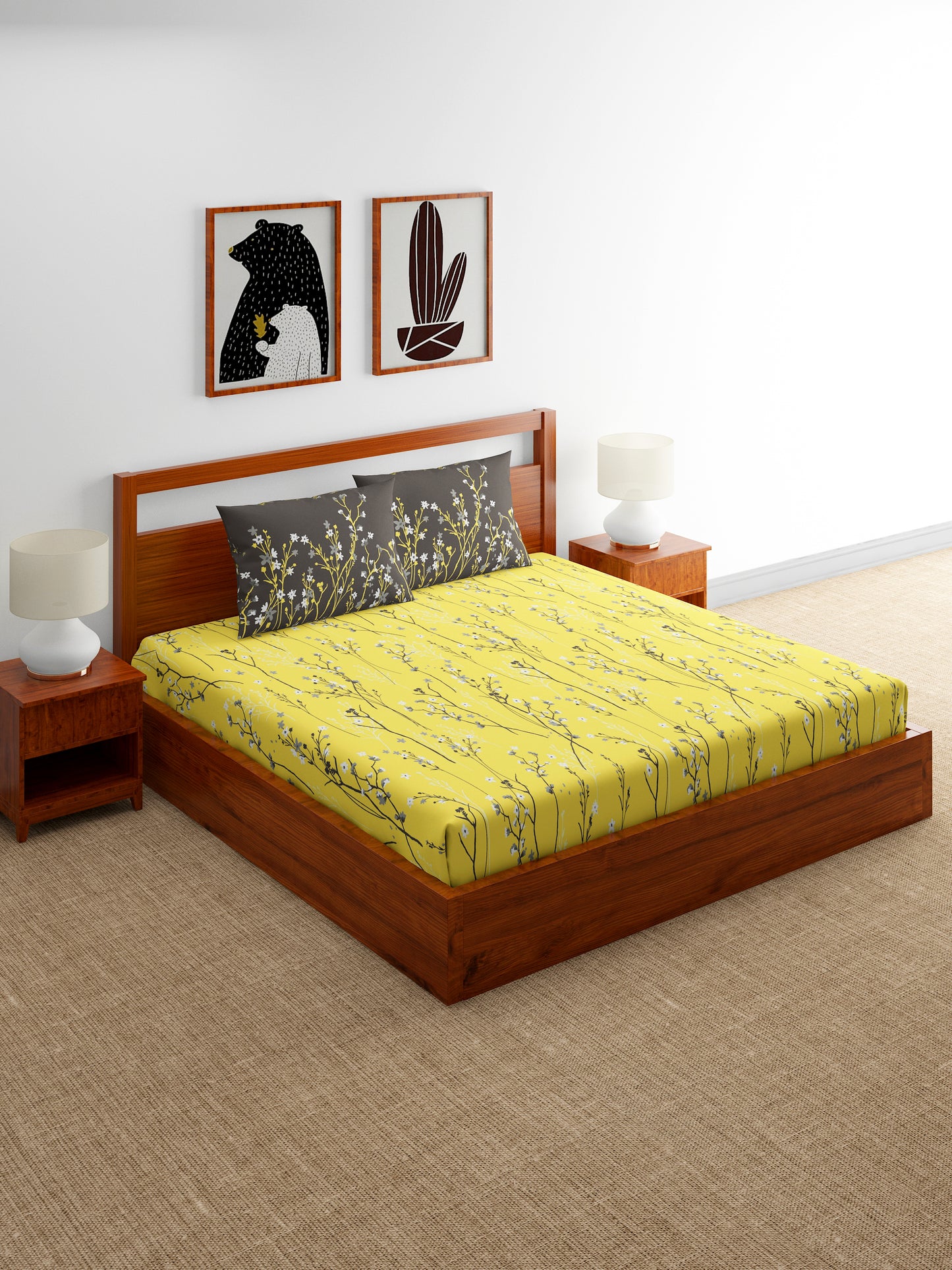 Home Ecstasy 100% Cotton Bedsheets, Premium | 140 TC | Yellow
