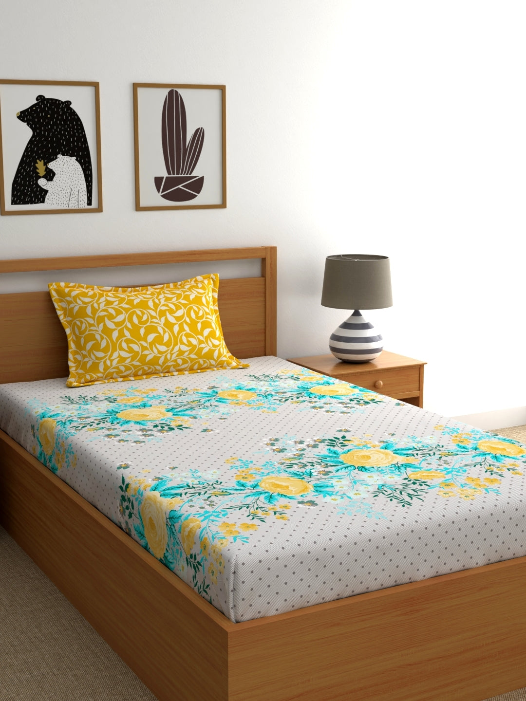 Home Ecstasy 100% Cotton Bedsheets, Premium | 140 TC | Yellow