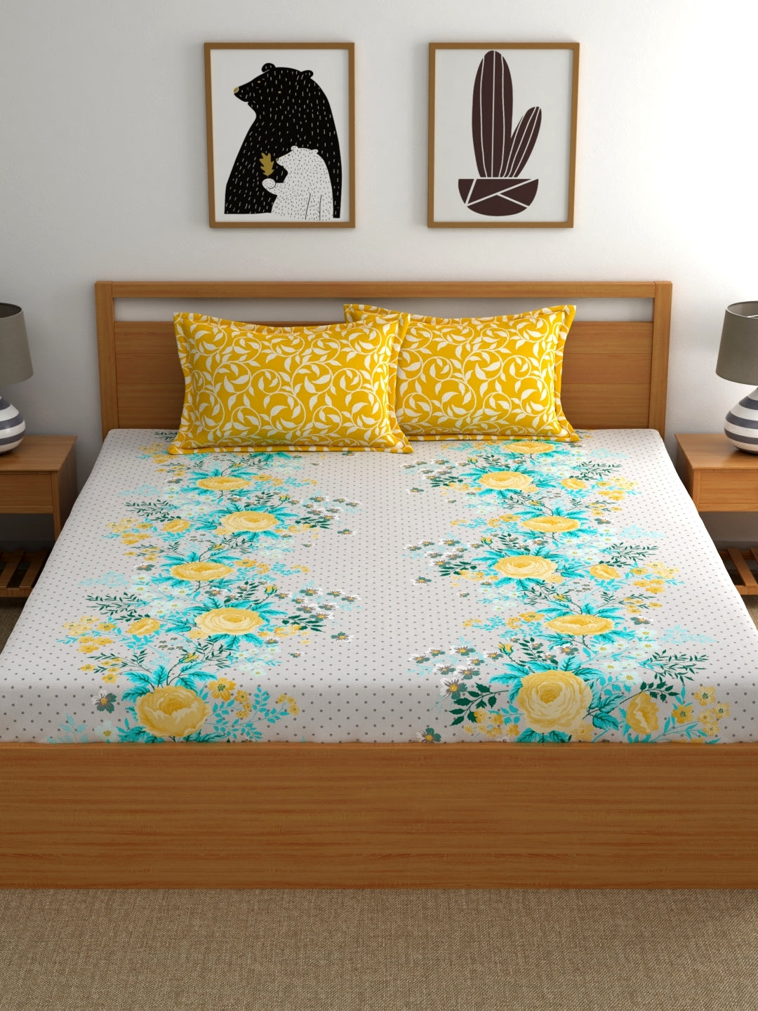 Home Ecstasy 100% Cotton Bedsheets, Premium | 140 TC | Yellow