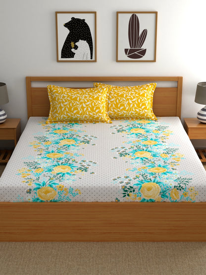 Home Ecstasy 100% Cotton Bedsheets, Premium | 140 TC | Yellow