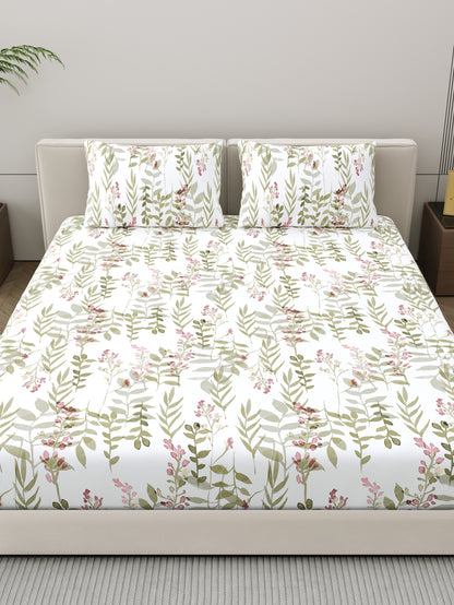 Home Ecstasy 100% Cotton Floral Bedsheet Set | 140 TC | Olive