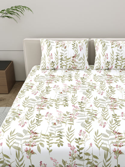 Home Ecstasy 100% Cotton Floral Bedsheet Set | 140 TC | Olive