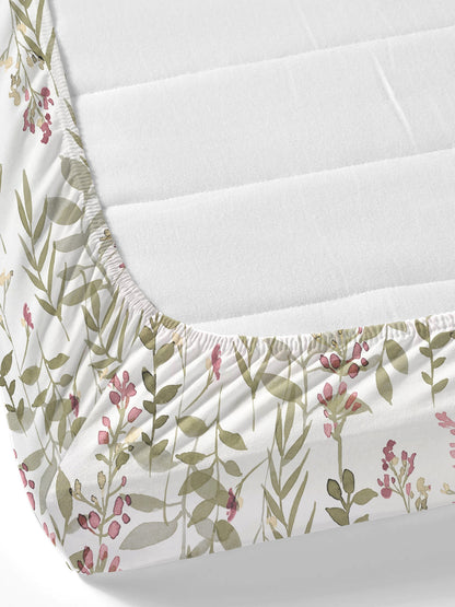 Home Ecstasy 100% Cotton 140 TC Floral Bedsheet Set - Colour: Olive