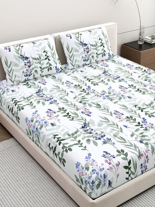 Home Ecstasy 100% Cotton Floral Bedsheet Set | 140 TC | Blue