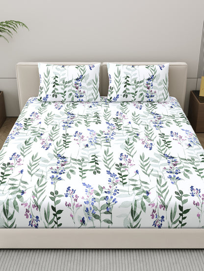 Home Ecstasy 100% Cotton Floral Bedsheet Set | 140 TC | Blue
